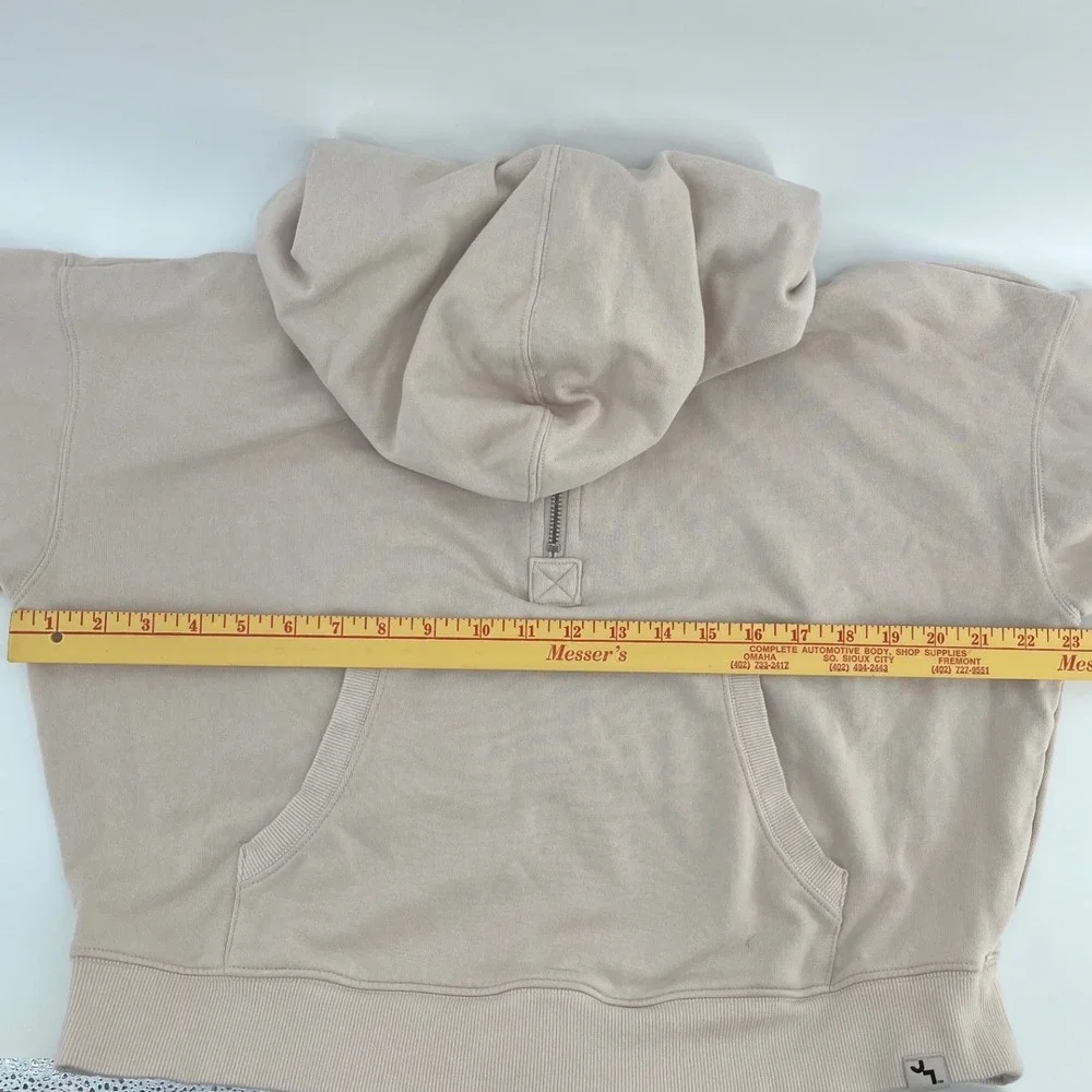 JoyLab French Terry 1/2 Zip Hooded Pullover Sweatshirt Beige Kangaroo Pocket - Picture 6 of 7